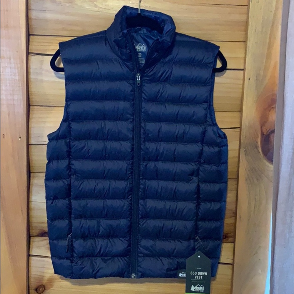 REI Co-op  650 Down Vest Men’s  XS Navy Blue NWT